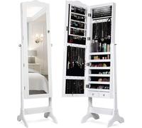 COSTWAY Armoire à bijoux avec 14 lampes LED, étagère à bijoux avec miroir intégral verrouillable, armoire à bijoux à 4 niveaux d'inclinaison réglable pour bagues, crochets de chaînes et boucles d'orei