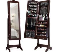 COSTWAY Armoire à bijoux avec 14 lampes LED, étagère à bijoux avec miroir intégral verrouillable, armoire à bijoux à 4 niveaux d'inclinaison réglable pour bagues, crochets de chaînes et boucles d'orei