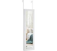 COSTWAY Armoire à bijoux avec lampes LED, étagère à bijoux à montage mural ou sur porte, boîte à bijoux avec miroir intégral, armoire à bijoux à miroir pour bagues, crochets pour chaînes et boucles d'