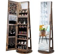 COSTWAY Armoire à bijoux avec miroir, armoire à glace indépendante pivotante avec lampes LED tricolores & miroir intégral (Vintage)