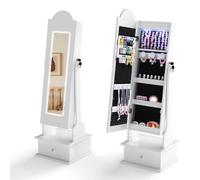 COSTWAY Armoire à Bijoux Enfant avec Miroir Éclairé et Tiroir, Organisateur de Bijoux en Forme Nuage avec Dispositif Anti-basculement, 2 Angles d'Inclinaison, Miroir Pleine Longueur, 3 Ans+ (Blanc)