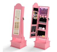 COSTWAY Armoire à Bijoux Enfant avec Miroir Éclairé et Tiroir, Organisateur de Bijoux en Forme Nuage avec Dispositif Anti-basculement, 2 Angles d'Inclinaison, Miroir Pleine Longueur, 3 Ans+ (Rose)