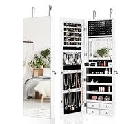 COSTWAY Armoire à Bijoux Murale/à Suspendre avec Lumières LED 4 Tiroirs, 4 Etagères et 1 Abattant Intégré pour Bijoux et Cosmétiques (Blanc)