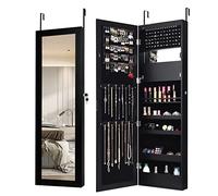 COSTWAY Armoire à Bijoux Murale avec Miroir 12 LED, Meuble de Rangement Verrouillable Pleine Longueur, Organisateur de Bijoux avec Étagères de Rangement, Style Scandinave, Noir