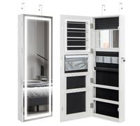 COSTWAY Armoire à Bijoux Murale, Grand Miroir Pleine longueur avec Éclairage LED 3 Couleurs, Rangement Bijoux pour Colliers, Boucles d’Oreilles, Installation Murale ou sur La Porte, Blanc