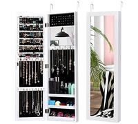 COSTWAY Armoire à Bijoux Murale/Suspendue 2 en 1 avec Miroir Antidéflagrant, Organisateur à Bijoux avec Espace de Rangement, Fermeture Magnétique, 31,5 x 8,5 x 110cm(Blanc)