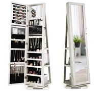 COSTWAY Armoire à Bijoux Pivotante à 360 Degrés, Organisateur de Bijoux sur Pieds, avec Grand Miroir Psyché et Etagère de Rangement à L’Arrière (Blanc)