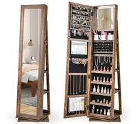 COSTWAY Armoire à Bijoux Pivotante à 360°, Organisateur de Bijoux avec Miroir sur Pied, Étagères Arrière, Miroir de Maquillage Intégré, 3 Boîtes de Rangement, 2 Poches, 43 x 38 x 159 cm (Industriel)