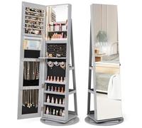 COSTWAY Armoire à Bijoux Pivotante à 360°, Rangement Bijoux Design 3 en 1 avec Miroir Pleine Longueur sans Cadre et Lumières LED 3 Couleurs, Style Nordique (Gris,Style 1)
