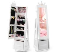 COSTWAY Armoire a Bijoux pour Enfants, Miroir sur Pied avec Grande Capacité de Rangement et Base Pivotante, Blanc
