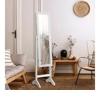 COSTWAY Armoire à bijoux sur pied avec miroir, armoire à glace avec angle réglable, cadre scintillant, miroir sur pied étagère à bijoux miroir sur pied tout le corps pour toutes sortes de bijoux (blan