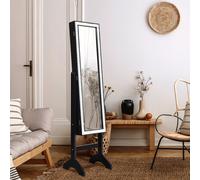 COSTWAY Armoire à bijoux sur pied avec miroir, armoire à glace avec angle réglable, cadre scintillant, miroir sur pied étagère à bijoux miroir sur pied tout le corps pour toutes sortes de bijoux (noir