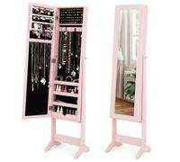 COSTWAY Armoire à Bijoux sur Pied avec Miroir Psyché Coffre à Bijoux, Armoire de Rangement Cosmétiques, 3 Positions Réglables, Installation Facile, Style Nordique (Rose)