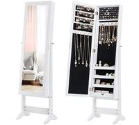 COSTWAY Armoire à bijoux sur Pied avec Miroir Psyché Coffre à Bijoux, Armoire de Rangement Cosmétiques,3 Positions Réglables, Installation Facile, Style Nordique, Blanc