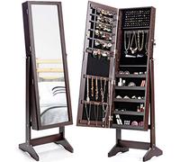 COSTWAY Armoire à Bijoux sur Pied avec Miroir Psyché, Meuble de Rangement et Présentoir Cosmétiques avec Porte Verrouillable, 4 Angles d'Inclinaison, Grande Capacité, 41 x 36,5 x 146 cm (Marron)