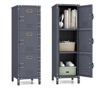 COSTWAY Armoire à Casiers, Armoire Metallique Rangement Modulaire, Porte avec Loquet, Support d'Étiquette, Pieds Réglables, Kit Anti-Renversement, Design Vintage, Casier Vestiaire Metallique