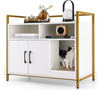 COSTWAY Armoire à chat Bac à litière avec double porte & tapis à griffer, maison pour chat avec étagère ouverte & 2 compartiments, caverne pour chat Armoire à litière, pour chats Chiens Animaux domest