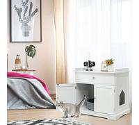 COSTWAY Armoire à chats 3 en 1 avec tiroir, porte & entrée, maison pour chats, bac à litière, commode pour chats, grotte pour chats Blanc