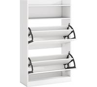 COSTWAY Armoire à chaussures avec 2 abattants, organisateur de chaussures étroit avec espace de rangement ouvert, étagère à chaussures indépendante en bois 60x24x102 cm pour l'entrée, le hall (blanc)