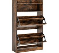 COSTWAY Armoire à chaussures avec 2 abattants, organisateur de chaussures étroit avec espace de rangement ouvert, étagère à chaussures indépendante en bois 60x24x102 cm pour l'entrée, le hall (brun)