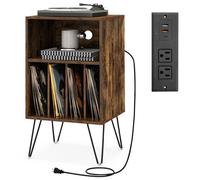 CostwaySupport pour Tourne-Disque Support pour Platine Vinyle à 3 Niveaux Station de Charge Etagère 4 Séparateurs Marron Rustique