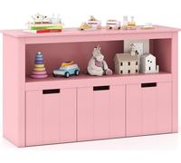 COSTWAY Armoire à jouets pour enfants, commode à 3 tiroirs, organisateur de jouets, armoire de rangement en bois 102x33x62cm Rose