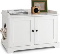 COSTWAY Armoire à litière pour chats, maison pour chats avec double porte & entrée & griffoir, table d'appoint avec cloison réglable, grotte pour chats Armoire à litière, pour chats Chiens Animaux dom