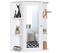 COSTWAY Armoire à Miroir Murale, Armoire de Salle de Bain avec Miroir, 6 Étagères Ouvertes, 2 Compartiments Internes et Étagère Réglable, 60 x 16,5 x 70,5 cm, pour Buanderie, Chambre, Salon (Blanc)