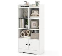 COSTWAY Armoire avec Portes, Petite Bibliothèque avec 5 Compartiments de Rangement et 2 Portes, Meuble De Rangement Autoportant, pour Salon, Chambre, Bureau, Salle de Jeux, Blanc