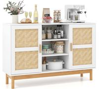 COSTWAY Armoire buffet de 120 cm de long, buffet avec 2 portes en tissu de bambou & 3 étagères ouvertes, armoire console d'accent avec espace de rangement