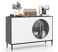 COSTWAY Armoire Cuisine Bas, Buffet Cuisine Moderne 120CM, Placards à Portes Vitrées, Étagère Réglable, 4 Pieds en Métal, Meuble Rangement Design pour Salon, Chambre