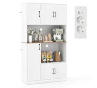 COSTWAY Armoire Cuisine Rangement 180 CM avec Prise, Buffet Vaisselier Cuisine 4 Placards, Plan de Travail, Support Micro-Ondes, Moderne, Meuble Rangement pour Salle à Manger, Salon (Blanc)