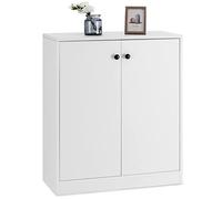 COSTWAY Armoire Cuisine Rangement 2 Portes, Meuble de Rangement avec Étagère à 3 Niveaux, Buffet, Dispositif Anti-Basculement, pour Salon, Cuisine, Salle à Manger, Entrée (Blanc)