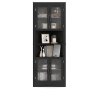 COSTWAY Armoire d'angle 171 cm, Buffet Triangulaire Gain de Place avec 4 Portes en Verre Trempé, Étagères Réglables, Meuble Colonne pour Cuisine, Salle de Bain, Salle à Manger, Salon (Noir)