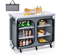COSTWAY Armoire de camping pliable, Cuisine de camping avec 3 étages d'étagères, Armoire de camping pliable en structure aluminium, sac de transport inclus