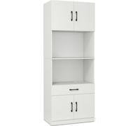 COSTWAY Armoire de cuisine 168cm, Armoire buffet avec 4 portes, tiroir, plan de travail, 2 étagères, station de chargement, 1 USB & 1 Type-C, Armoire à provisions, Blanc