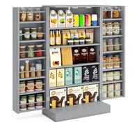 COSTWAY Armoire de Cuisine 2 Portes avec 16 Étagères, Meuble Cuisine Rangement avec Dispositif Anti-Renversement, Buffet pour Salle à Manger, Salon, Noir (59 x 30 x 104 cm,Gris Clair)