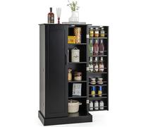 COSTWAY Armoire de Cuisine 2 Portes avec 16 Étagères, Meuble Cuisine Rangement avec Dispositif Anti-Renversement, Buffet pour Salle à Manger, Salon (60 x 40 x 120 cm,Noir)