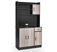 COSTWAY Armoire de cuisine de 180 cm de haut avec station de chargement intégrée, buffet-sideboard avec rehausse, plan de travail, tiroir, 4 étagères réglables