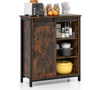 COSTWAY Armoire de cuisine de 81 cm de haut, style ferme, sideboard avec porte coulissante & étagères réglables, console de service brun rustique