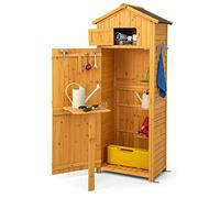 COSTWAY Armoire de Jardin Bois, Abri de Jardin Bois, 3 Étagères Amovibles, Porte avec Loquet, Tablette Pliable, Toit Asphalte, 8 Crochets, Compartiment, Cabanon Jardin Exterieur Bois (Naturel)