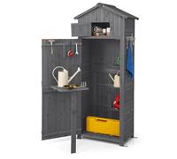 COSTWAY Armoire de Jardin Bois, Abri de Jardin Bois, 3 Étagères Amovibles, Porte avec Loquet, Tablette Pliable, Toit Asphalte, 8 Crochets, Compartiment, Cabanon Jardin Exterieur Bois (Gris)