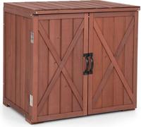 COSTWAY Armoire de jardin en bois, Armoire de stockage pour le jardin, Armoire en bois avec doubles portes et poignées, Armoire à outils Abri à outils, Remise Armoire, Armoire à outils Marron, 77 x 56