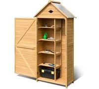 COSTWAY Armoire de Jardin en Bois de Sapin FSC - Toit Imperméable, Remise pour Outils - 5 Etagères 80 x 45 x 177 CM