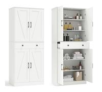COSTWAY Armoire de Rangement 183 cm, Armoire Chambre 4 Portes avec Grand Tiroir, 3 Étagères Ajustables, Style Porte Grange Moderne, 2 Kits Anti-Basculement, pour Salon, Salle de Bain (Blanc)
