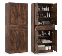 COSTWAY Armoire de Rangement 183 cm, Armoire Chambre 4 Portes avec Grand Tiroir, 3 Étagères Ajustables, Style Porte Grange Moderne, 2 Kits Anti-Basculement, pour Salon, Salle de Bain (Marron rustique)
