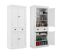COSTWAY Armoire de Rangement, Armoire Chambre 4 Portes avec Grand Tiroir, 4 Étagères Réglables, Armoire Chambre Blanche 183 cm pour Salon, Salle à Manger, Chambre(Blanc)