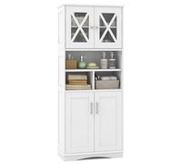 COSTWAY Armoire de Rangement de 145 cm de Haut, 2 Portes en Acrylique Transparent, 3 Compartiments Ouvertes, Colonne Salle de Bain Autoportante, pour Salon, Cuisine, Salle à Manger, Bureau (Blanc)