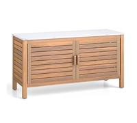 COSTWAY Armoire de Rangement en Bois d'Acacia à 2 Portes, Conteneur de Rangement Extérieur à 2 Portes avec Dessus Faux Marbre, pour Terrasse Jardin Pelouse et Cour
