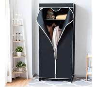 COSTWAY Armoire de Rangement Penderie de Vêtement Tissu 75 x 50 x 170 cm 2Etagères avec Housse intissé, Noir